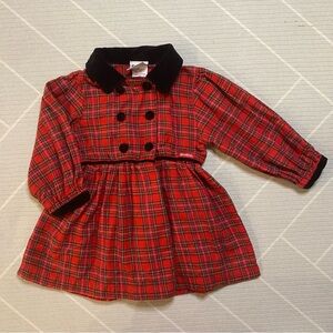 VTG)Oshkosh B’gosh Red Tartan Plaid Dress with Black Velvet Collar Girls Size 2T